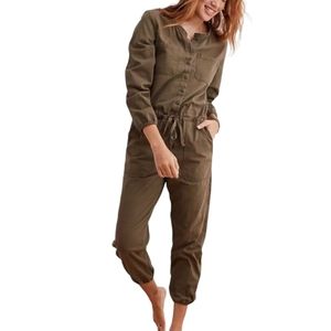 Aerie Waist tie button front utility army green jumpsuit